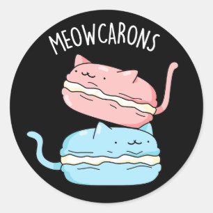 Meowcarons Funny Macaron Pun Dark BG Ronde Sticker