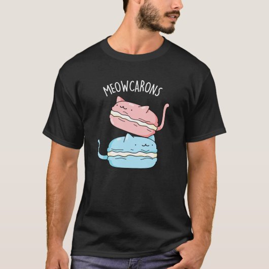 Meowcarons Funny Macaron Pun Dark BG T-shirt (Voorkant)