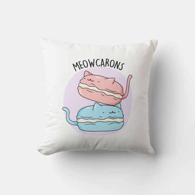 Meowcarons Funny Macaron Pun Kussen (Voorkant)