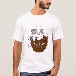 Meowcha Time Cat in het ontwerp van de koffiebeker T-shirt