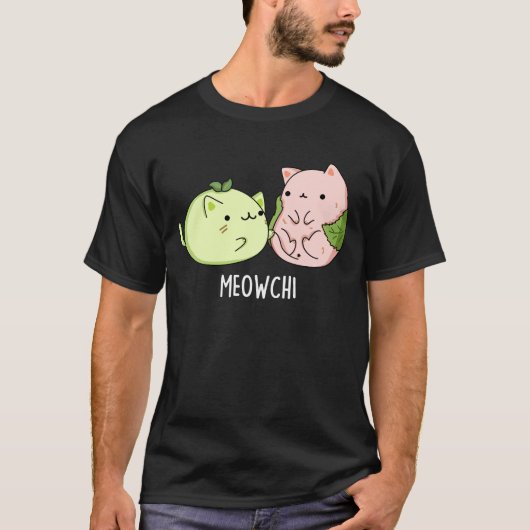 Meowchi Funny Mochi Food Pun Dark BG T-shirt (Voorkant)