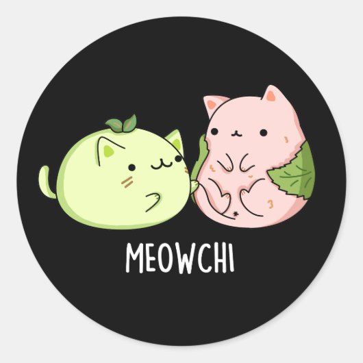 Meowchi Grappig Mochi Pun Donker BG Ronde Sticker (Voorkant)