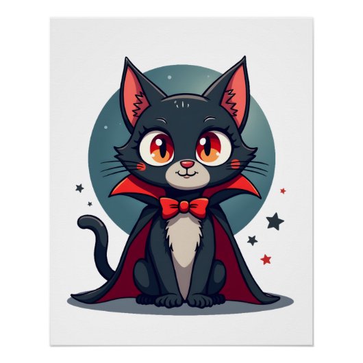 Meowcula Grappige Kat Vampier Dracula Halloween Perfect Poster (Voorkant)