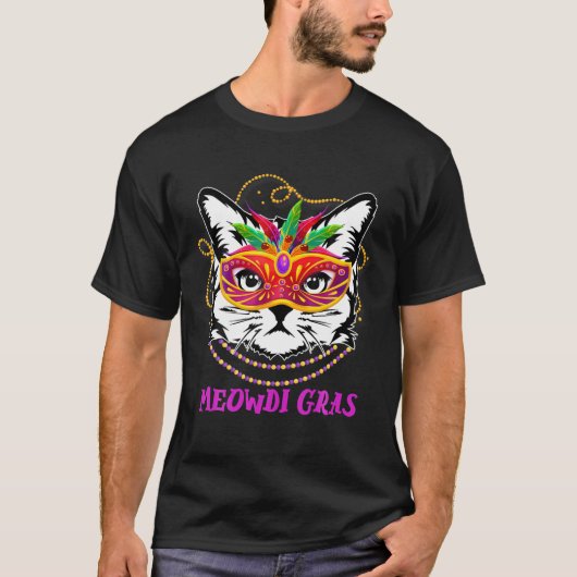 Meowdi gras cute cat funny mardi gras kostuum voor t-shirt (Voorkant)