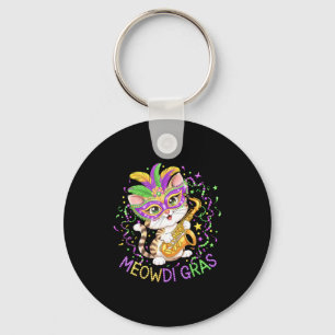 Meowdi Gras Grappige Mardi Kat Ontwerp Sleutelhanger