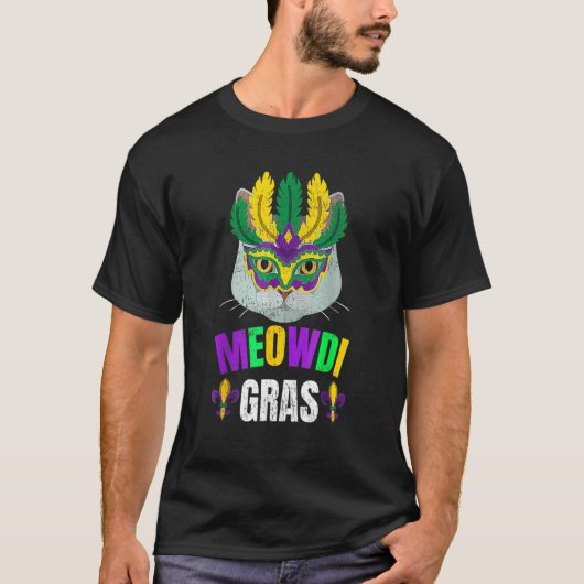 Meowdi Gras Kat Mardi Gras Carnaval T-shirt (Voorkant)