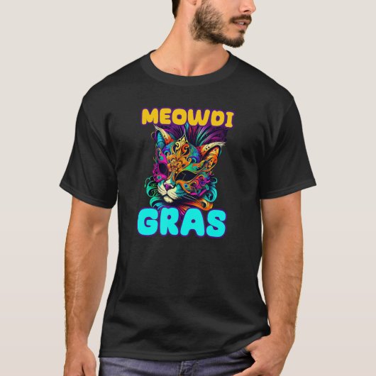 Meowdi Gras Mardi Gras Cat T-shirt (Voorkant)