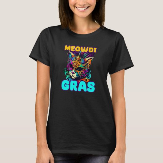 Meowdi Gras Mardi Gras Cat T-shirt (Voorkant)
