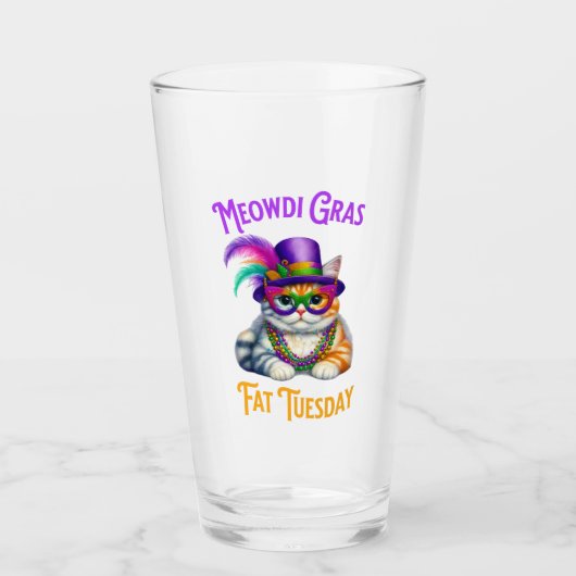 Meowdi Gras Mardi Gras met Kitten Dikke Dinsdag Glas (Voorkant)