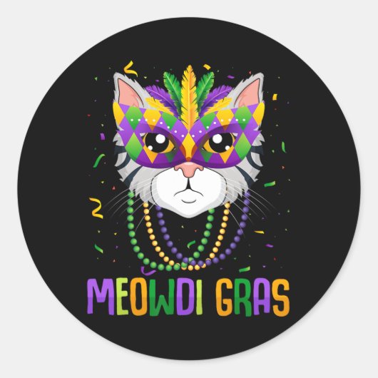 Meowdi Gras Mardi Gras Parade Carnaval Ronde Sticker (Voorkant)