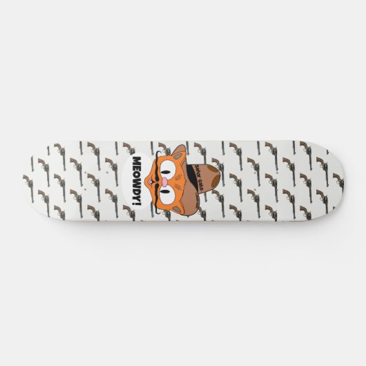 MEOWDY! Cartoon Mustache Cat Cowboy Gunslinger Persoonlijk Skateboard (Horizontaal)