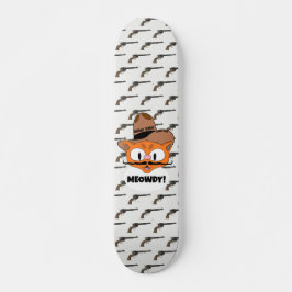 MEOWDY! Cartoon Mustache Cat Cowboy Gunslinger Persoonlijk Skateboard