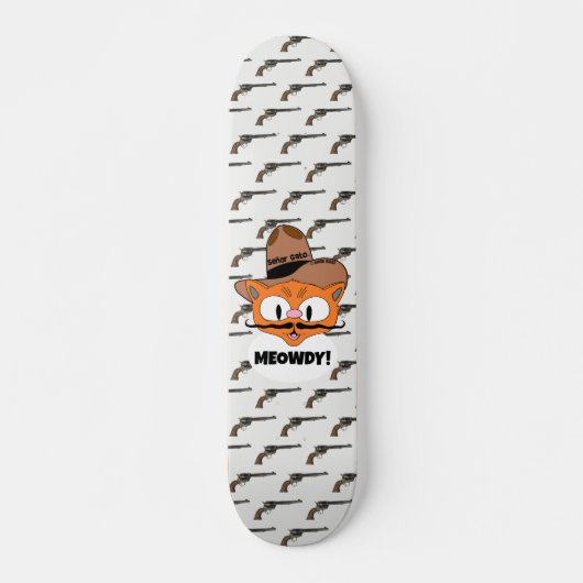 MEOWDY! Cartoon Mustache Cat Cowboy Gunslinger Persoonlijk Skateboard (Voorkant)