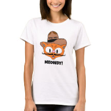 MEOWDY! Cartoon Mustache Cowboy Cat T-Shirt