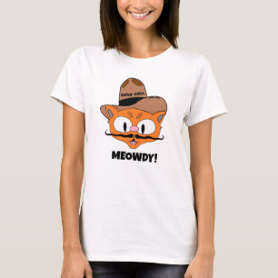 MEOWDY! Cartoon Mustache Cowboy Cat T-Shirt