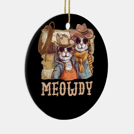 Meowdy Cat Funny Howdy Meme Western Amerikaans Cow Keramisch Ornament (Rechts)