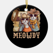 Meowdy Cat Funny Howdy Meme Western Amerikaans Cow Keramisch Ornament (Voorkant)