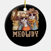 Meowdy Cat Funny Howdy Meme Western Amerikaans Cow Keramisch Ornament (Achterkant)