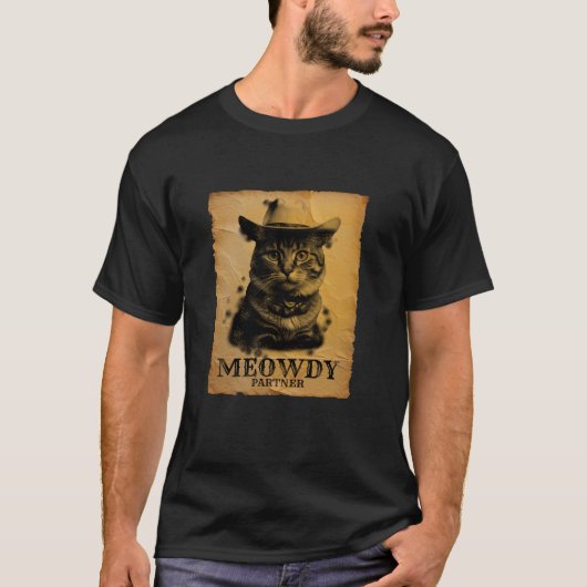 Meowdy Cowboy Cat Funny Sarcastic Pun Western Hors T-shirt (Voorkant)