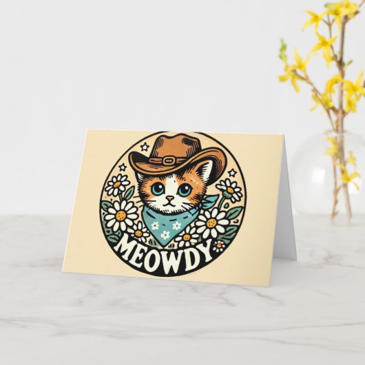 Meowdy Cowboy Kitty Cat Kaart (Gele Bloem)