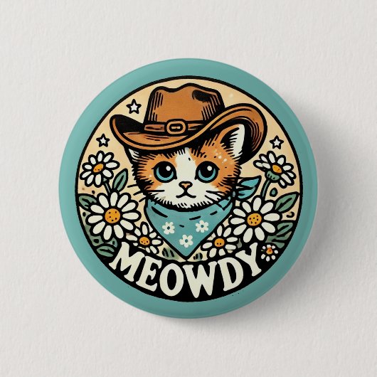 Meowdy Cowboy Kitty Cat Ronde Button 5,7 Cm (Voorkant)