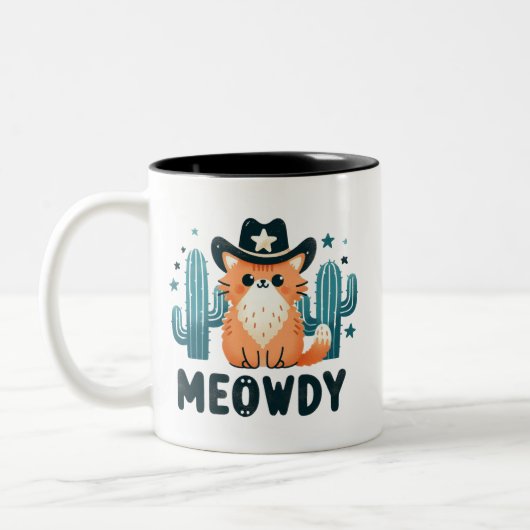 Meowdy cowboy Pet Cactus cat Tweekleurige Koffiemok (Links)