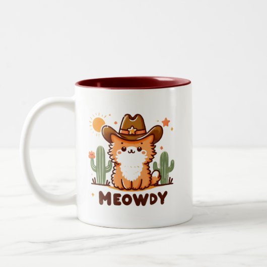 Meowdy cowboy Pet Cactus cat Tweekleurige Koffiemok (Links)