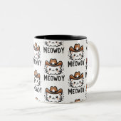 Meowdy cowboy Pet kattenpatroon Tweekleurige Koffiemok (Voorkant rechts)