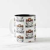 Meowdy cowboy Pet kattenpatroon Tweekleurige Koffiemok (Voorkant links)
