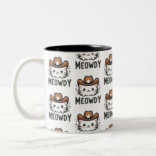 Meowdy cowboy Pet kattenpatroon Tweekleurige Koffiemok (Links)