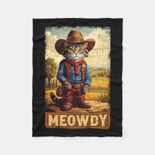 Meowdy Funny Country Side Cat Pet  Cowboy C Fleece Deken (Voorkant)