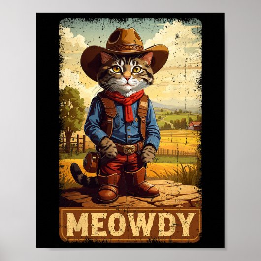 Meowdy Funny Country Side Cat Pet  Cowboy C Poster (Voorkant)