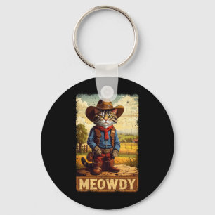 Meowdy Funny Country Side Cat Pet Cowboy C Sleutelhanger