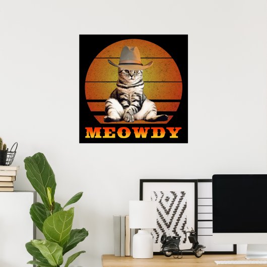 Meowdy Funny Cowboy Cat Poster (Thuiskantoor)