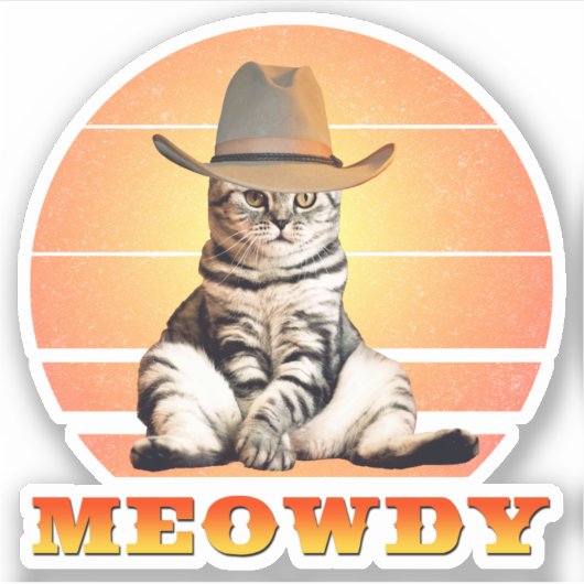 Meowdy Funny Cowboy Cat Sticker (Voorkant)