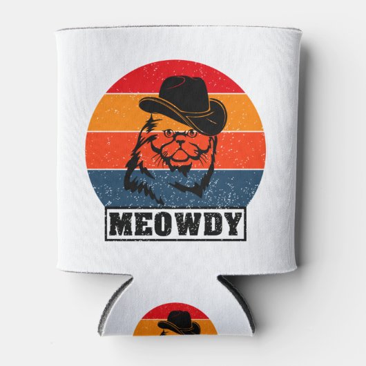 Meowdy Funny Mashup tussen Meow en Howdy Cat Mem Blikjeskoeler (Voorkant)
