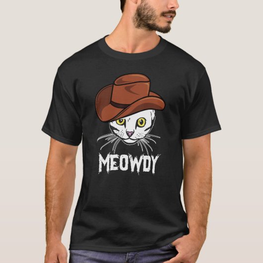 Meowdy Funny Mashup tussen Meow en Howdy Cat Mem T-shirt (Voorkant)