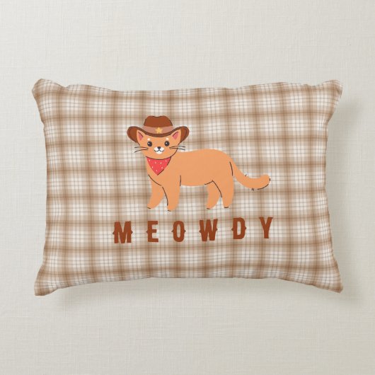 Meowdy Geruite Cowboy Kat Jongens Nursery Kussen (Voorkant)
