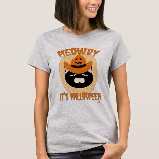 Meowdy Halloween Cat Fun Cartoon T-shirt (Voorkant)