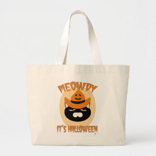 Meowdy Halloween Cowboy Kat Fun Art Grote Tote Bag