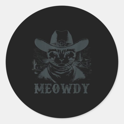 Meowdy - Mashup Between Meow And Howdy - Funny Cat Ronde Sticker (Voorkant)