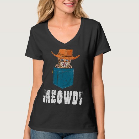 Meowdy Mashup tussen Meow en Howdy Cat Meme T-shirt (Voorkant)