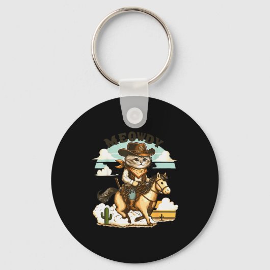 Meowdy Partner Cat Cowboy Horse Howdy Funny Countr Sleutelhanger (Voorkant)