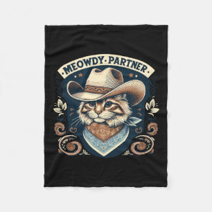 Meowdy Partner Cat Cowboy Pet Howdy Funny Country Fleece Deken
