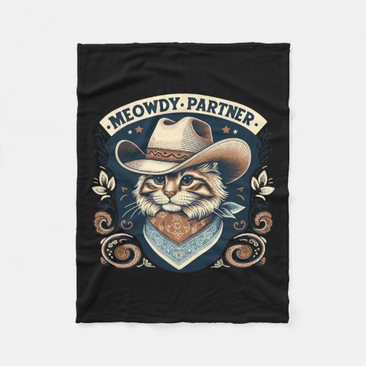 Meowdy Partner Cat Cowboy Pet Howdy Funny Country Fleece Deken (Voorkant)