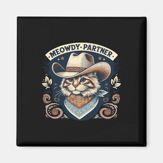 Meowdy Partner Cat Cowboy Pet Howdy Funny Country Magneet (Voorkant)