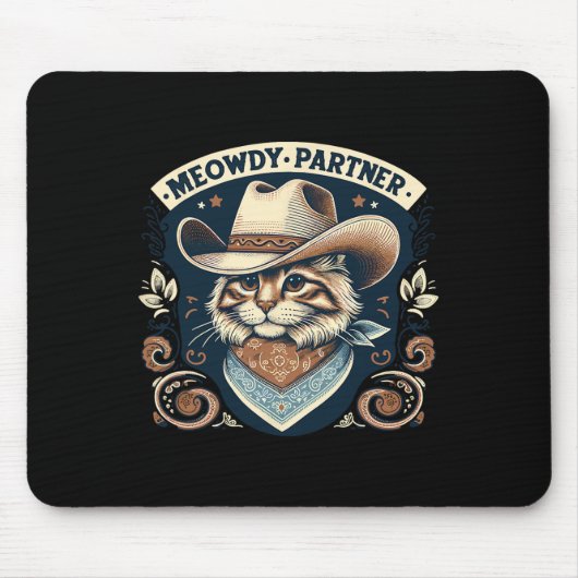 Meowdy Partner Cat Cowboy Pet Howdy Funny Country Muismat (Voorkant)