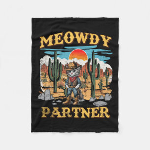 Meowdy Partner Cat Western Cowboy Cat Meow Fleece Deken
