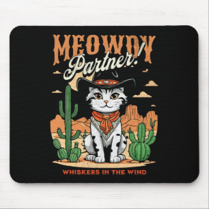 Meowdy Partner Cowboy Cat  Cartoon Funny Muismat