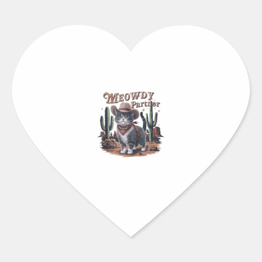 Meowdy Partner Cowboy Cat Hart Sticker (Voorkant)